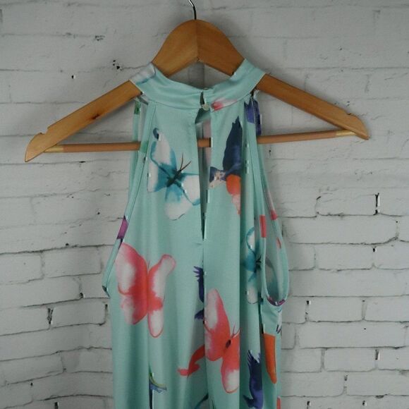 MILAN KISS BUTTERFLY HIGH NECK SLEEVELESS STRETCH SUMMER BLOUSE SIZE SMALL - Picture 4 of 6